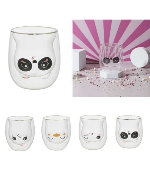 Mug double paroi Animaux Kawaii modèle aléatoire 25cl transparent
