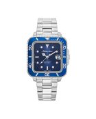 Montre Femme en Acier Mathy Square argenté/bleu