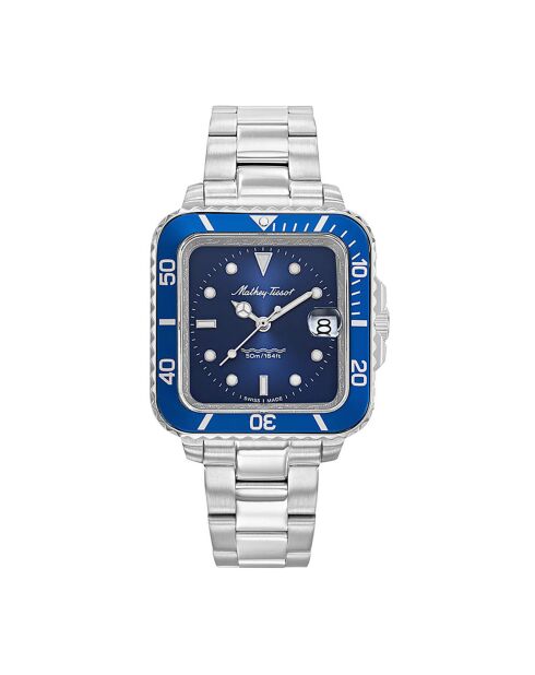 Montre Femme en Acier Mathy Square argenté/bleu