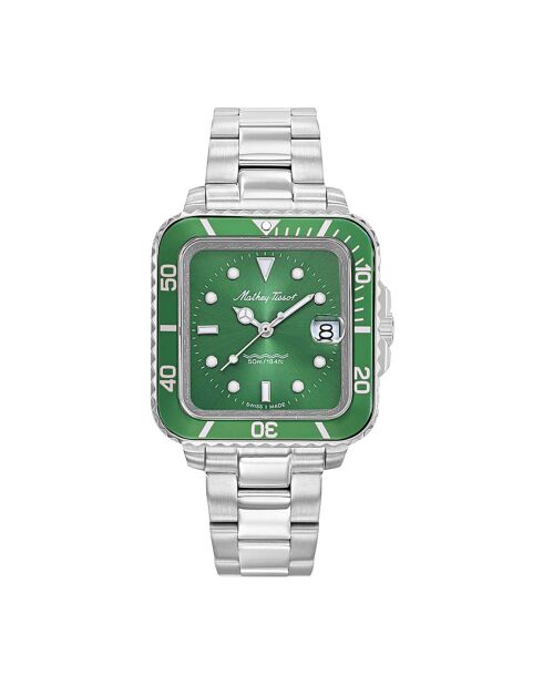 Montre Femme en Acier Mathy Square argenté/vert