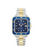 Montre Femme en Acier Mathy Square argenté/doré/bleu