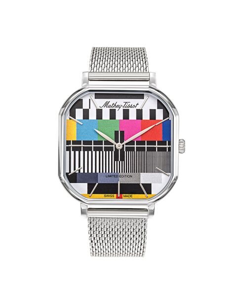 Montre Homme en Acier Monsoon Square argenté/multicolore