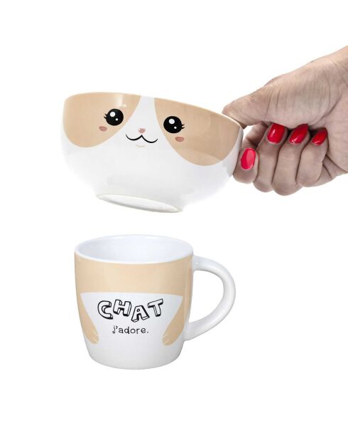 Mug et bol Kawaii modèle aléatoire blanc/noir/beige