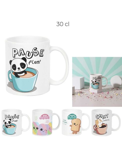 Mug céramique Kawaii modèle aléatoire 30cl blanc/multicolore