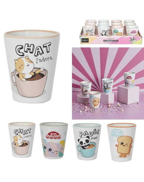 Gobelet expresso céramique Kawaii modèle aléatoire 7cl blanc/multicolore