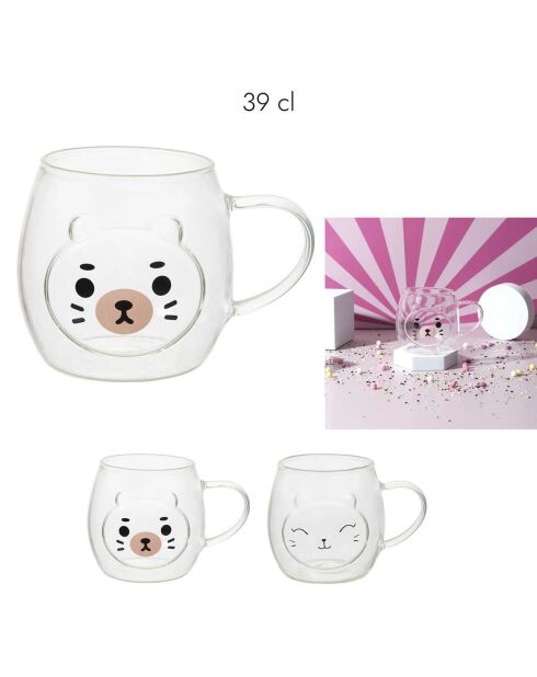Mug verre Kawaii modèle aléatoire 390ml transparent