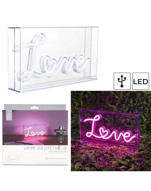 Lámpara LED con efecto neón de acrílico Love pink
