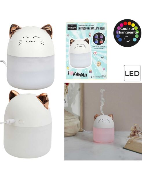 Diffuseur Chat LED Kawaii blanc