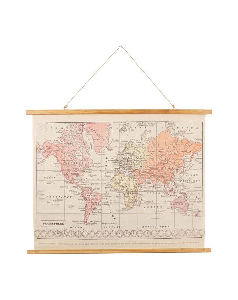 Toile Carte du monde rose/orange  -  100x75 cm