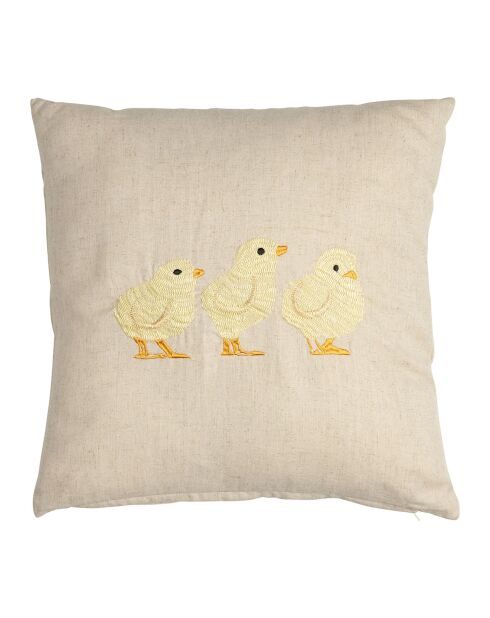 Coussin poussin a la ferme naturel  -  45x45 cm