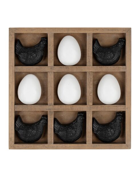 Schwarz/weiße Tic-Tac-Toe-Dekoration im ländlichen Stil — 21,5 x 21,5 x 3,5 cm