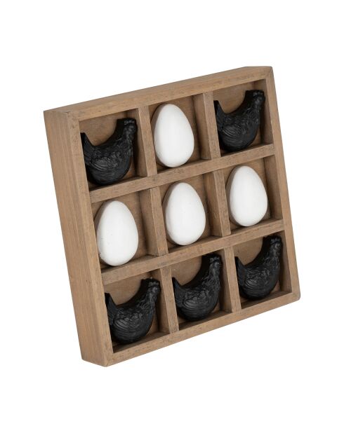 Schwarz/weiße Tic-Tac-Toe-Dekoration im ländlichen Stil — 21,5 x 21,5 x 3,5 cm