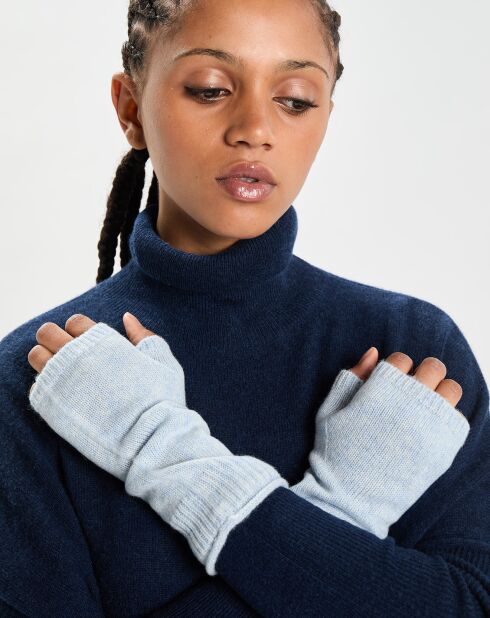 Mitaines 100% Cachemire poignets en côtes Mindy icy blue