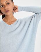 Poncho large 100% Cachemire col V Emma icy blue