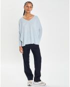 Poncho large 100% Cachemire col V Emma icy blue