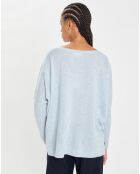 Poncho large 100% Cachemire col V Emma icy blue