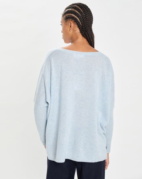 Poncho large 100% Cachemire col V Emma icy blue