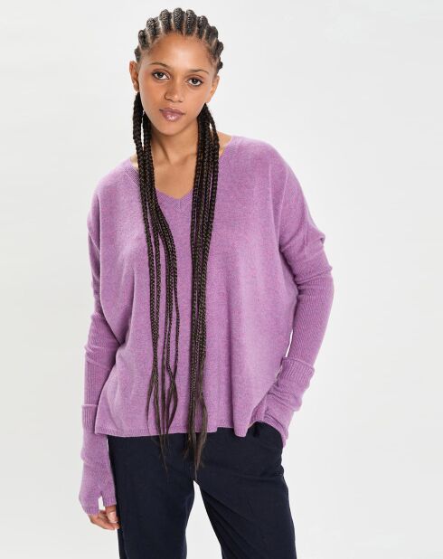 Mitaines 100% Cachemire poignets en côtes Mindy orchidée