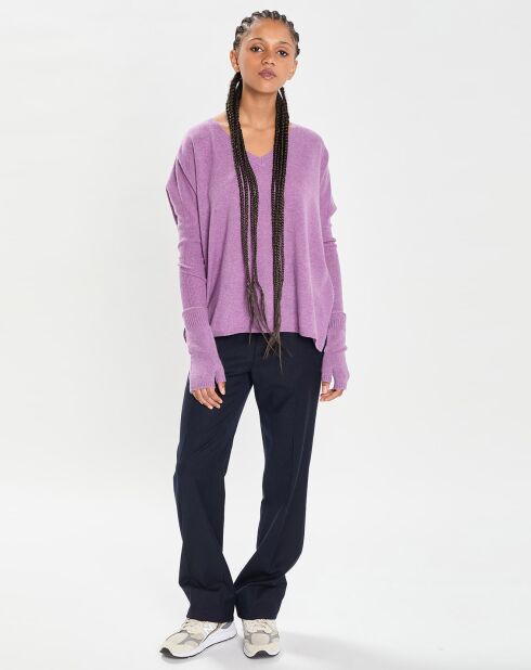 Mitaines 100% Cachemire poignets en côtes Mindy orchidée