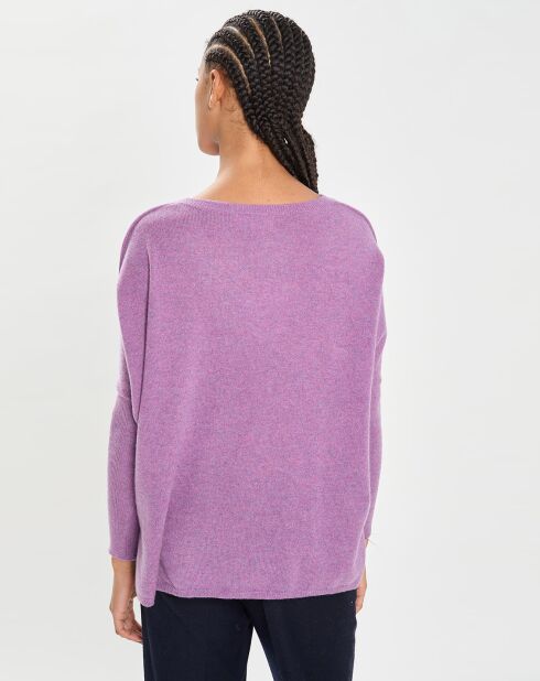 Poncho large 100% Cachemire col V Emma orchidée