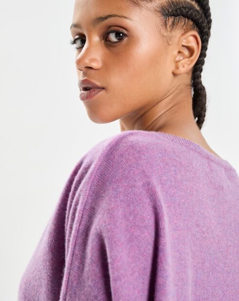 Poncho large 100% Cachemire col V Emma orchidée