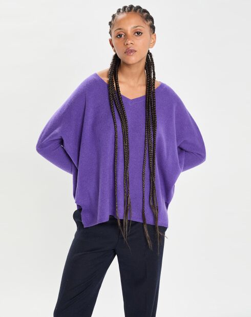 Poncho large 100% Cachemire col V Emma grape