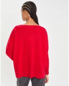 Poncho large 100% Cachemire col V Emma cerise