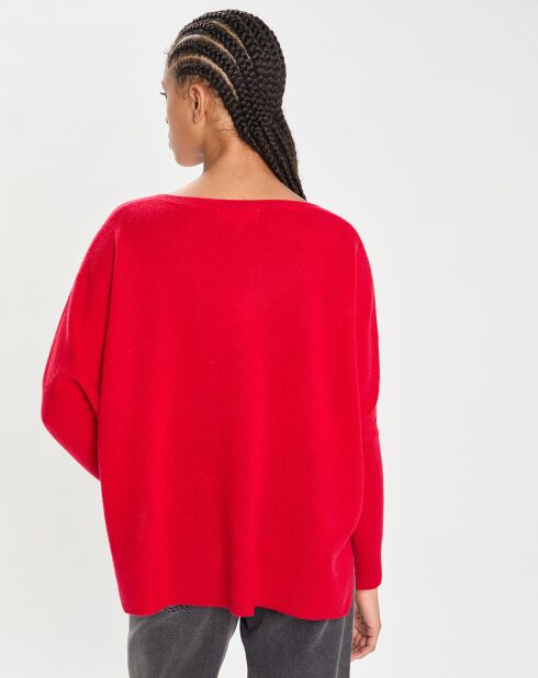 Poncho large 100% Cachemire col V Emma cerise