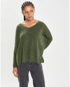 Poncho large 100% Cachemire col V Emma forest