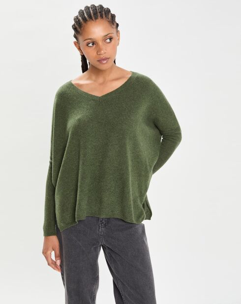 Poncho large 100% Cachemire col V Emma forest
