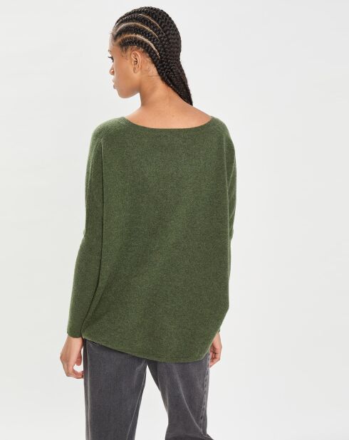 Poncho large 100% Cachemire col V Emma forest