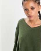 Poncho large 100% Cachemire col V Emma forest