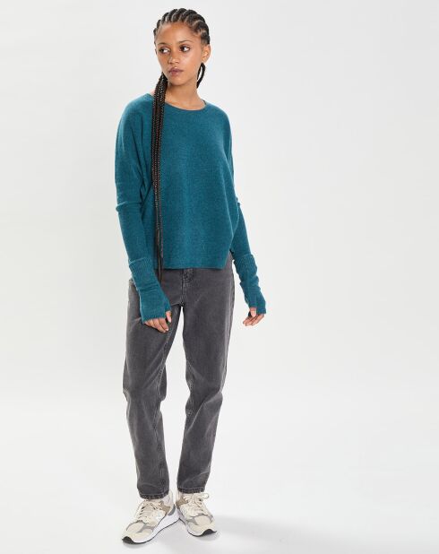 Mitaines 100% Cachemire poignets en côtes Mindy heathered teal