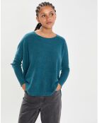 Poncho large 100% Cachemire col rond Alizée heathered teal