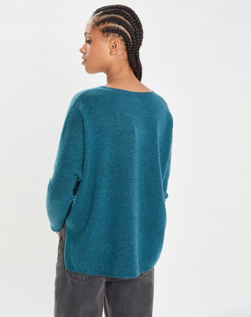 Poncho large 100% Cachemire col rond Alizée heathered teal