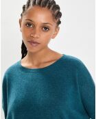 Poncho large 100% Cachemire col rond Alizée heathered teal
