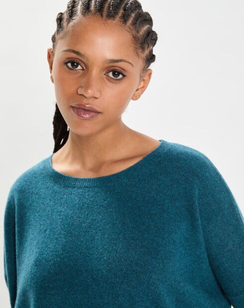 Poncho large 100% Cachemire col rond Alizée heathered teal