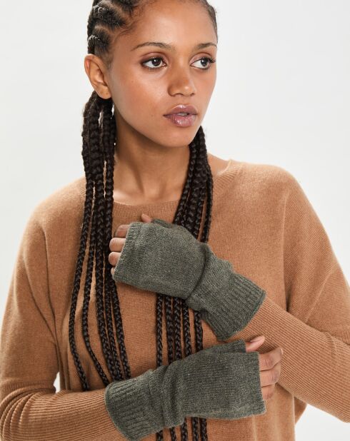 Mitaines 100% Cachemire poignets en côtes Mindy kaki