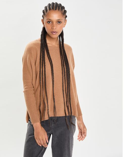 Poncho large 100% Cachemire col rond Alizée mocha