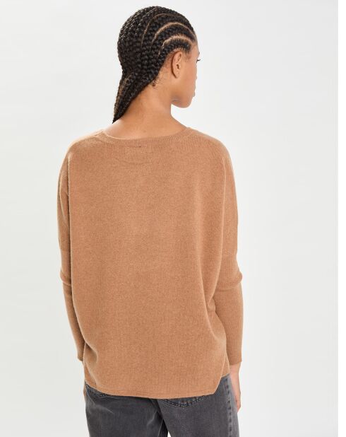 Poncho large 100% Cachemire col rond Alizée mocha