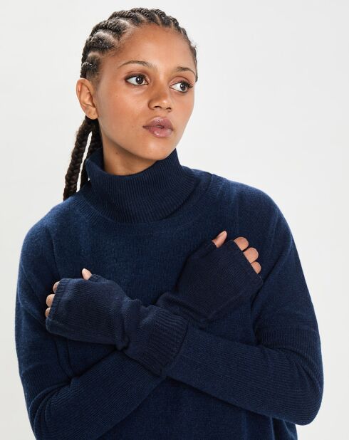Mitaines 100% Cachemire poignets en côtes Mindy navy
