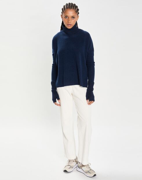 Mitaines 100% Cachemire poignets en côtes Mindy navy