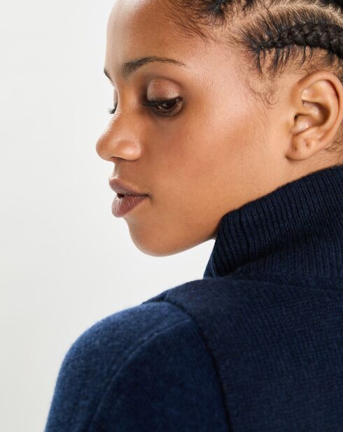 Plastron 100% Cachemire col montant en côtes Carla navy