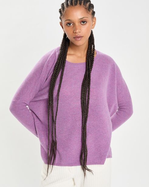 Poncho large 100% Cachemire col rond Alizée orchidée