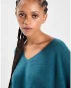 Poncho large 100% Cachemire col V Emma heather teal