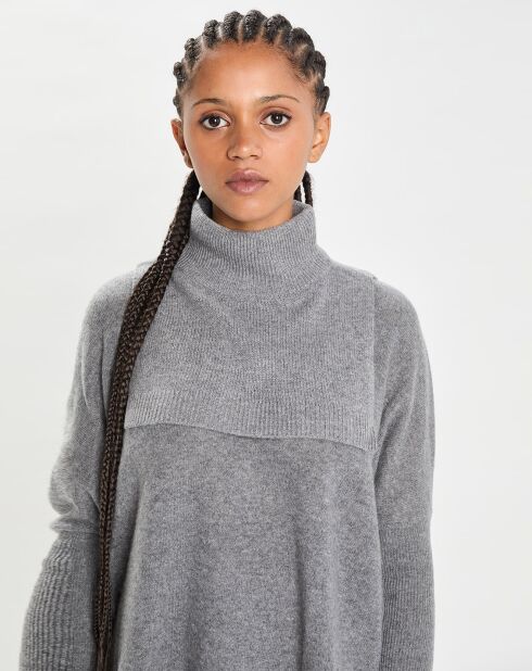 Plastron 100% Cachemire col montant en côtes Carla gris