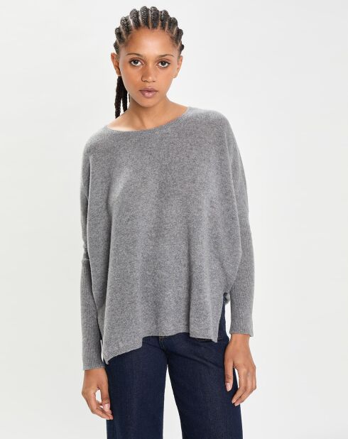 Poncho large 100% Cachemire col rond Alizée gris