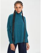 Poncho large 100% Cachemire col roulé Lola heathered teal