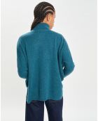 Poncho large 100% Cachemire col roulé Lola heathered teal