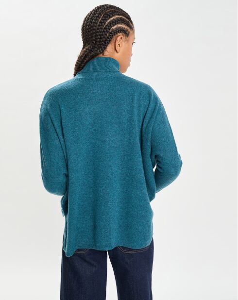 Poncho large 100% Cachemire col roulé Lola heathered teal